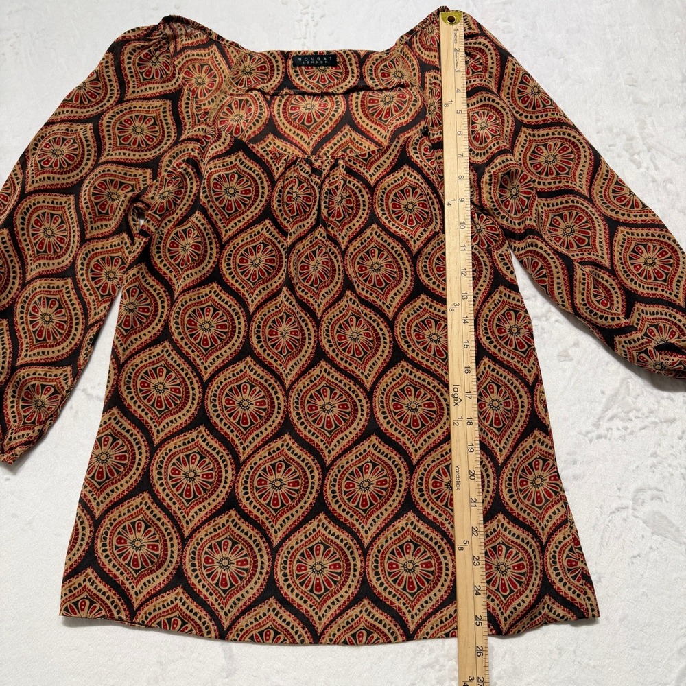 Nougat London Silk Boho Luxe Art Girl Blouse Medallion Print Top Small - Picture 8 of 8